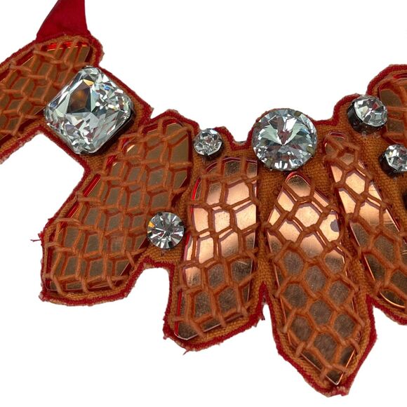 Emporio Armani Red Statement Rhinestone Crystal Jeweled Ribbon Tie Bib Necklace - Picture 3 of 5